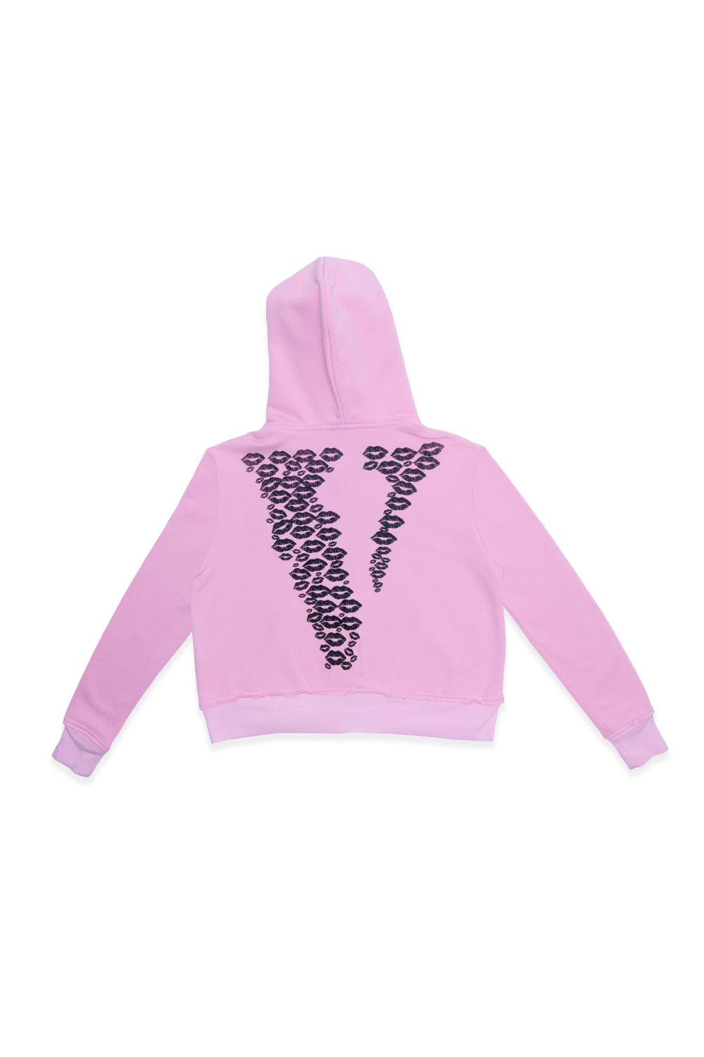 BLACK LIPSTICK FRIENDS- EMBROIDERED CROP TOP ZIP UP HOODIE (Pink)