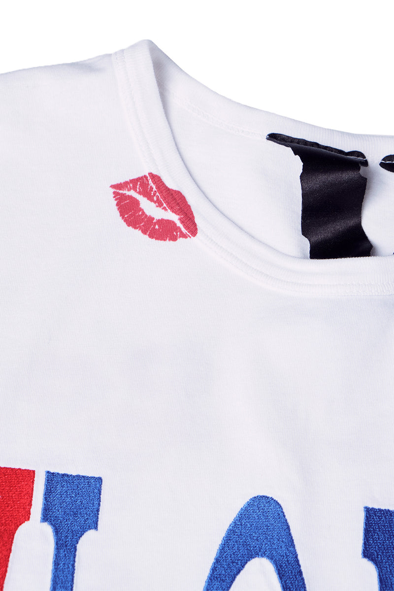 RED LIPSTICK OG EMBROIDERED T-SHIRT (white)
