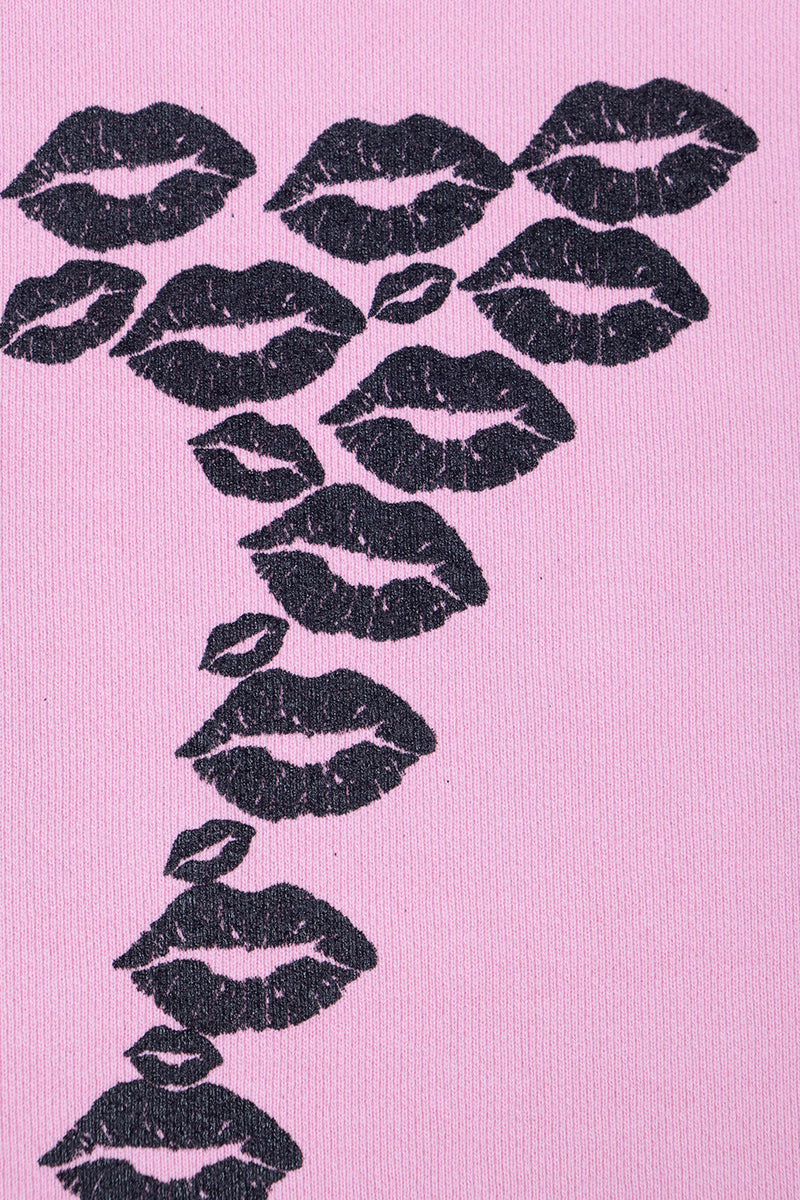 BLACK LIPSTICK FRIENDS- EMBROIDERED CROP TOP ZIP UP HOODIE (Pink)