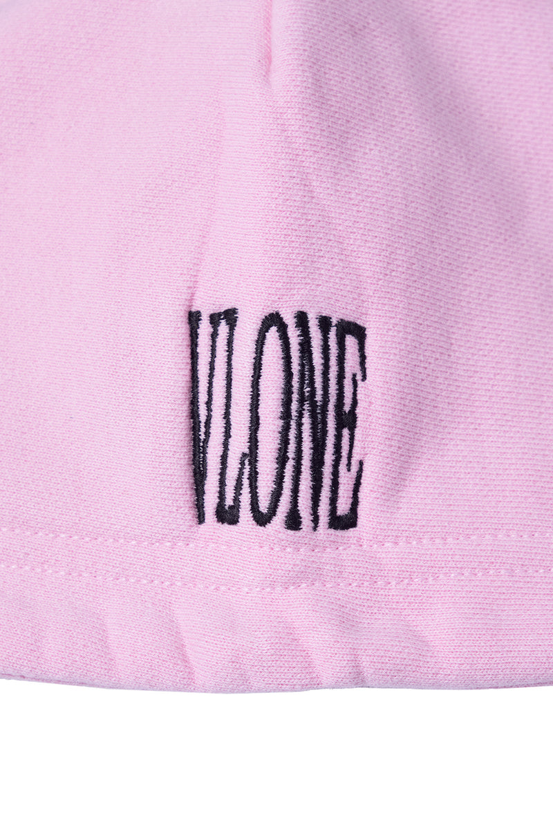 BLACK LIPSTICK FRIENDS- EMBROIDERED CROP TOP ZIP UP HOODIE (Pink)